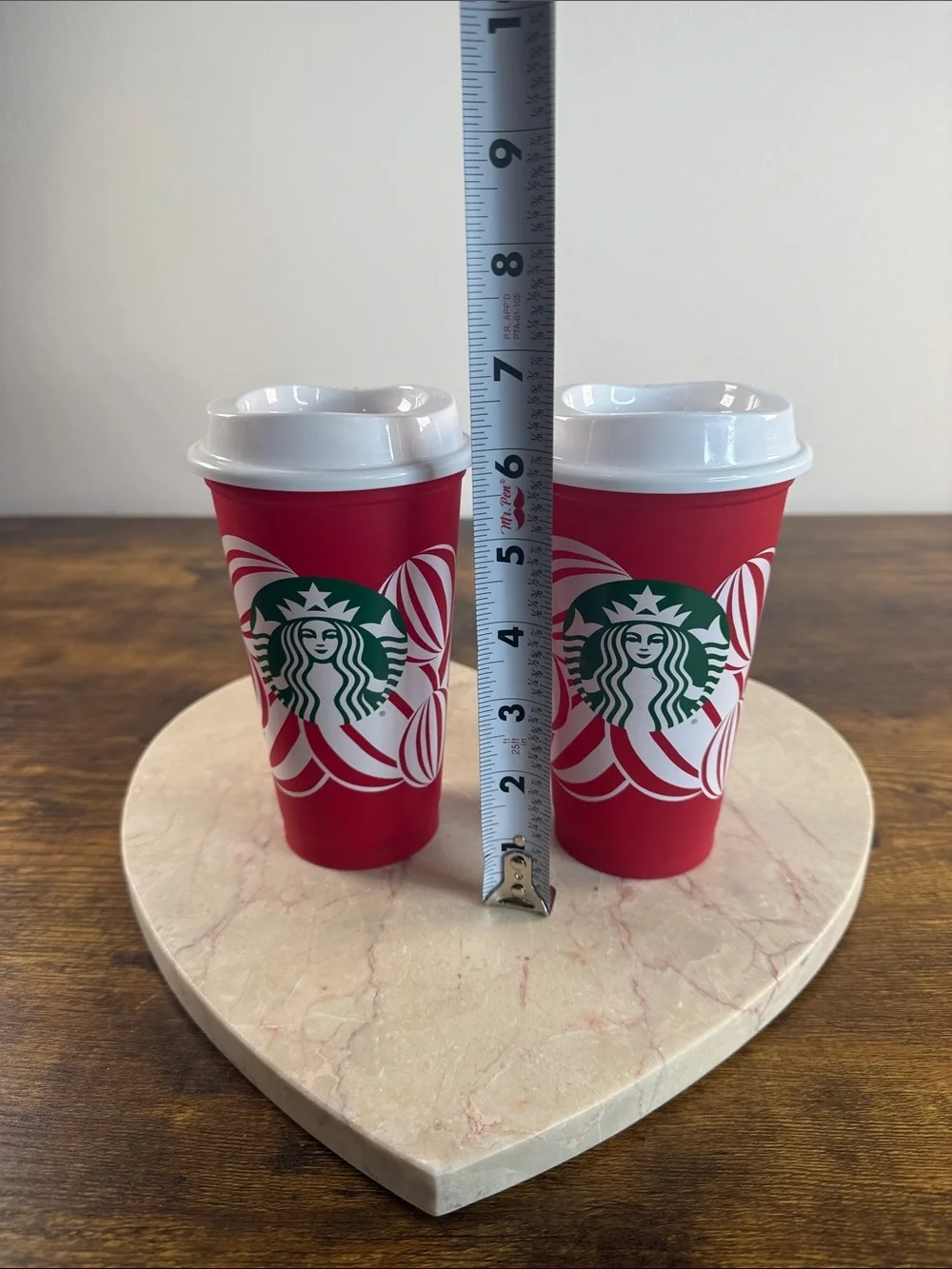 Starbucks Red Holiday Cups with Green Logo and White Lids (Pair)